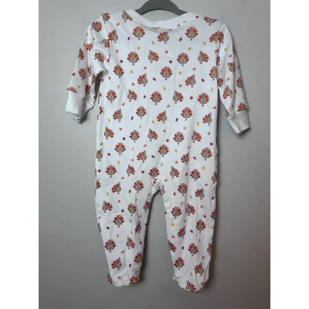 Kissy Kissy White Thanksgiving Turkey Zipper Footie Turkey Time 3-6 Months NWT